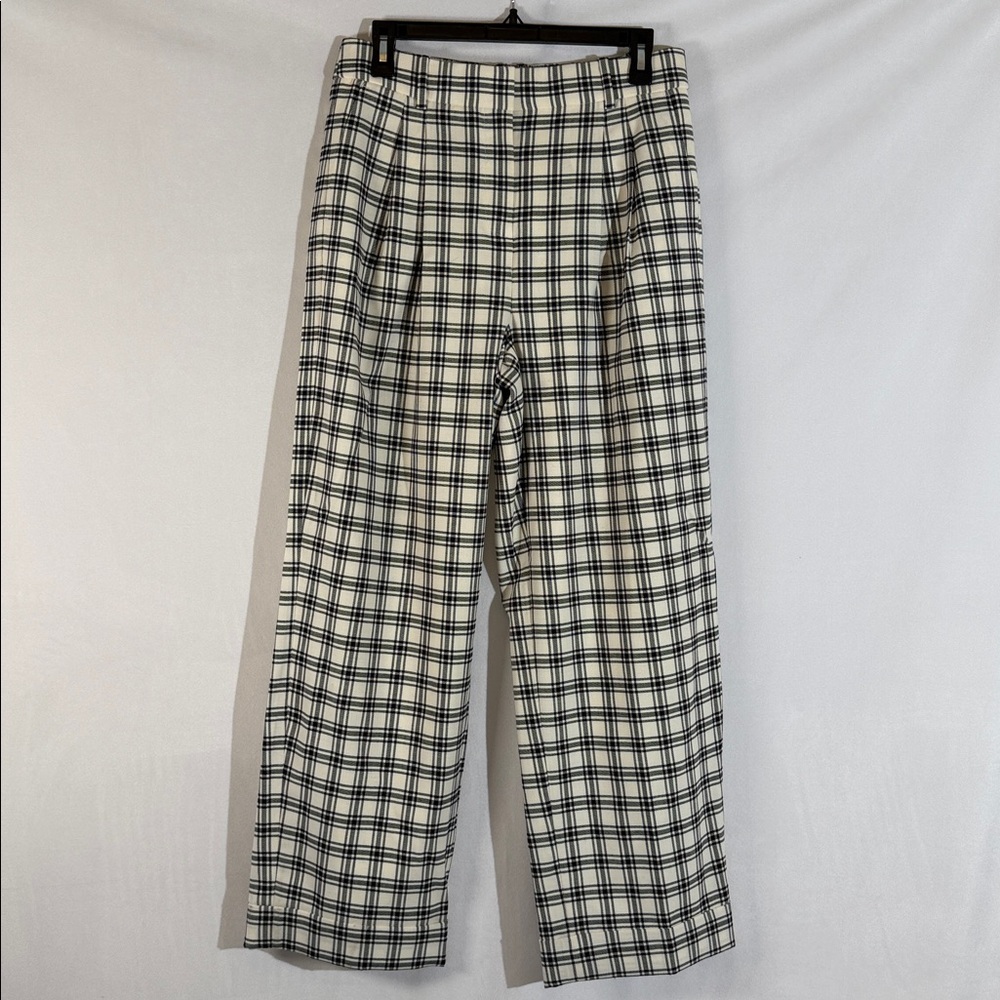J.Crew Collection Essential Wide Leg Trousers Size 6 Black Cream Plaid EUC
